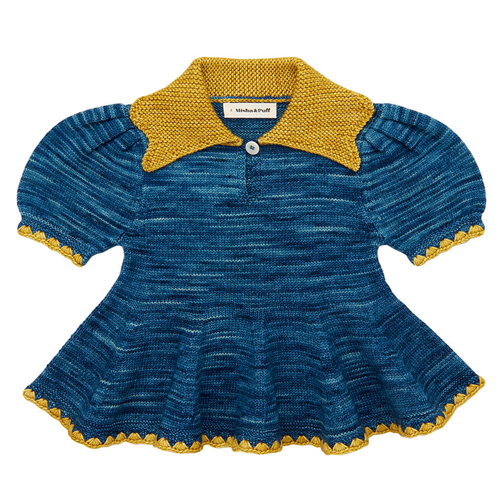 Misha & Puff Child Crochet Trim Puff Shirt Ocean Blue Space Dye