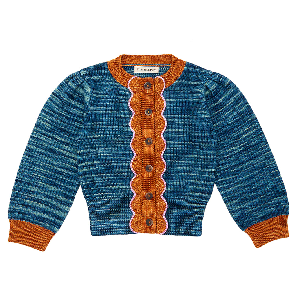 Misha & Puff Child Elizabeth Cardigan Ocean Blue Space Dye