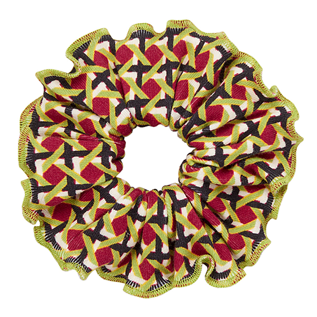 Misha &amp; Puff Child Hair Scrunchie Sprig Berry Red Lattice Print