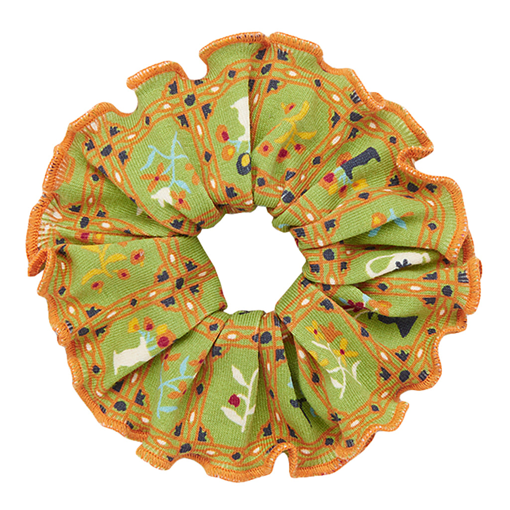 Misha &amp; Puff Child Hair Scrunchie Green Sprig Trellis Print