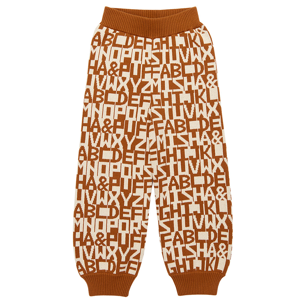 Misha & Puff Child Sweatpants Acorn Brown Alphabet Jacquard