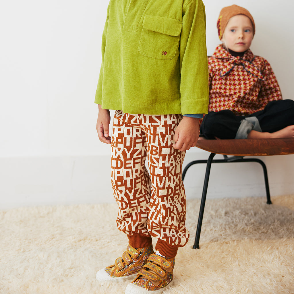 Misha & Puff Child Sweatpants Acorn Brown Alphabet Jacquard
