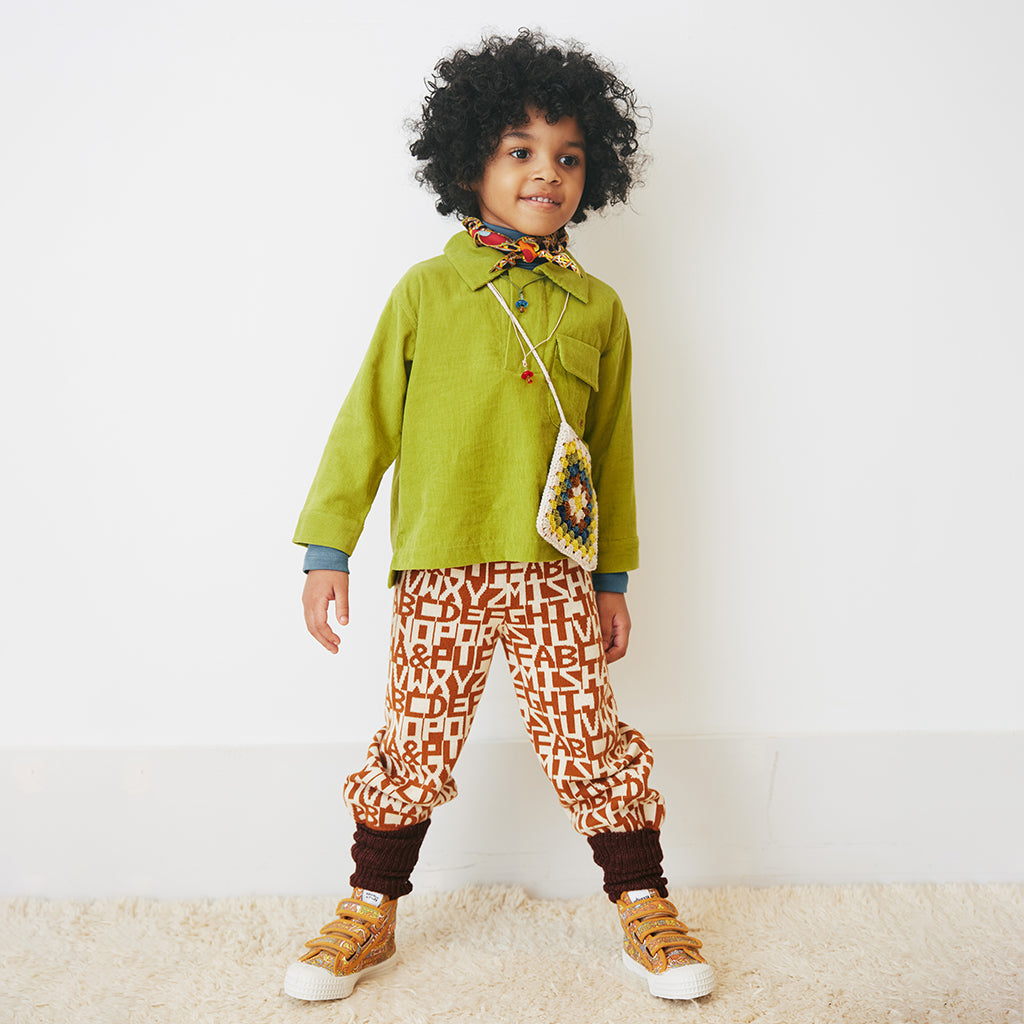 Misha & Puff Child Sweatpants Acorn Brown Alphabet Jacquard