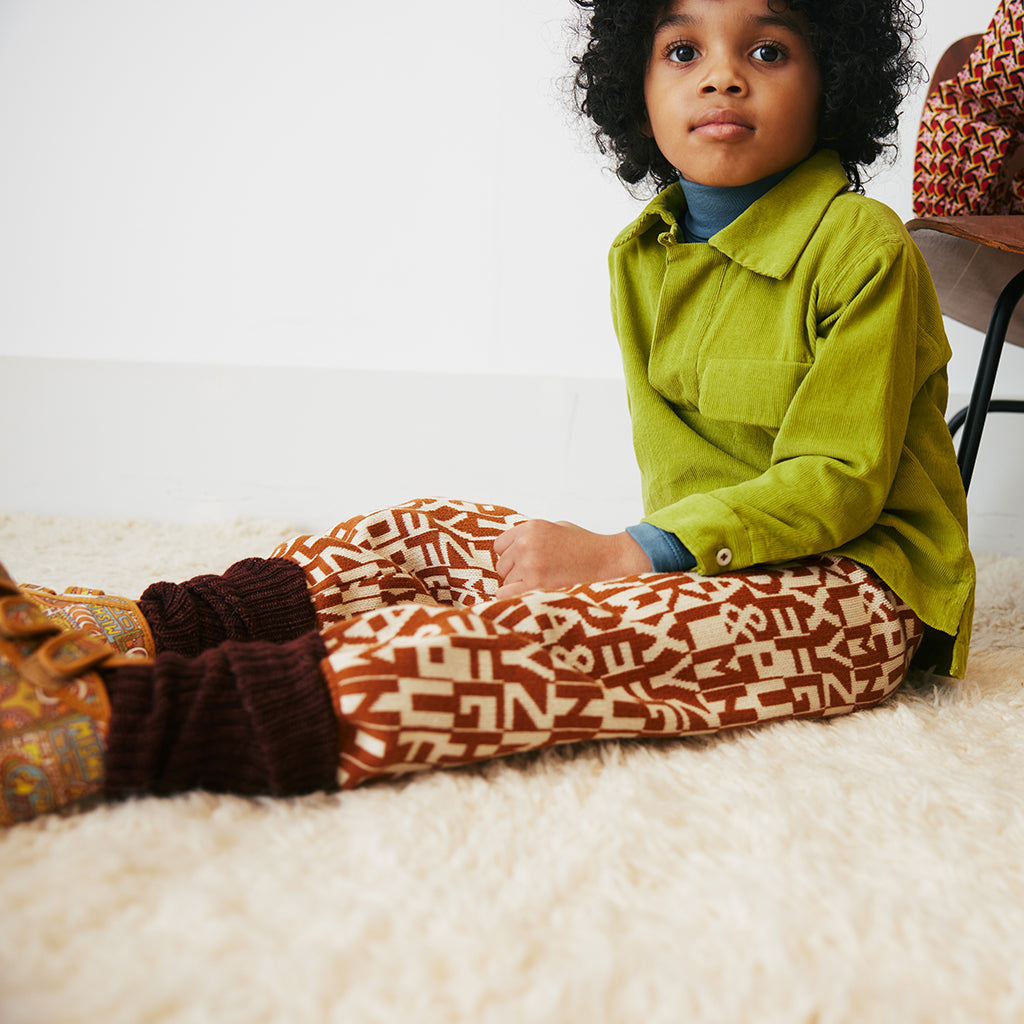 Misha & Puff Child Sweatpants Acorn Brown Alphabet Jacquard