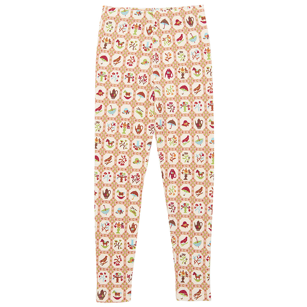 Misha & Puff Child Leggings Cream String Trellis Print