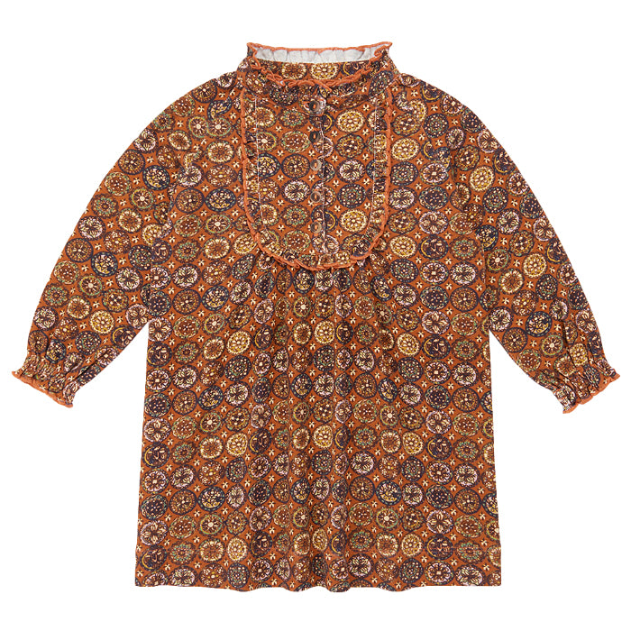Misha &amp; Puff Child Mabel Ruffle Dress Sandstone Folk Tile