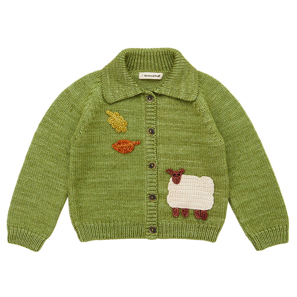 Misha & Puff Child Meadow Motley Cardigan Sprig Green