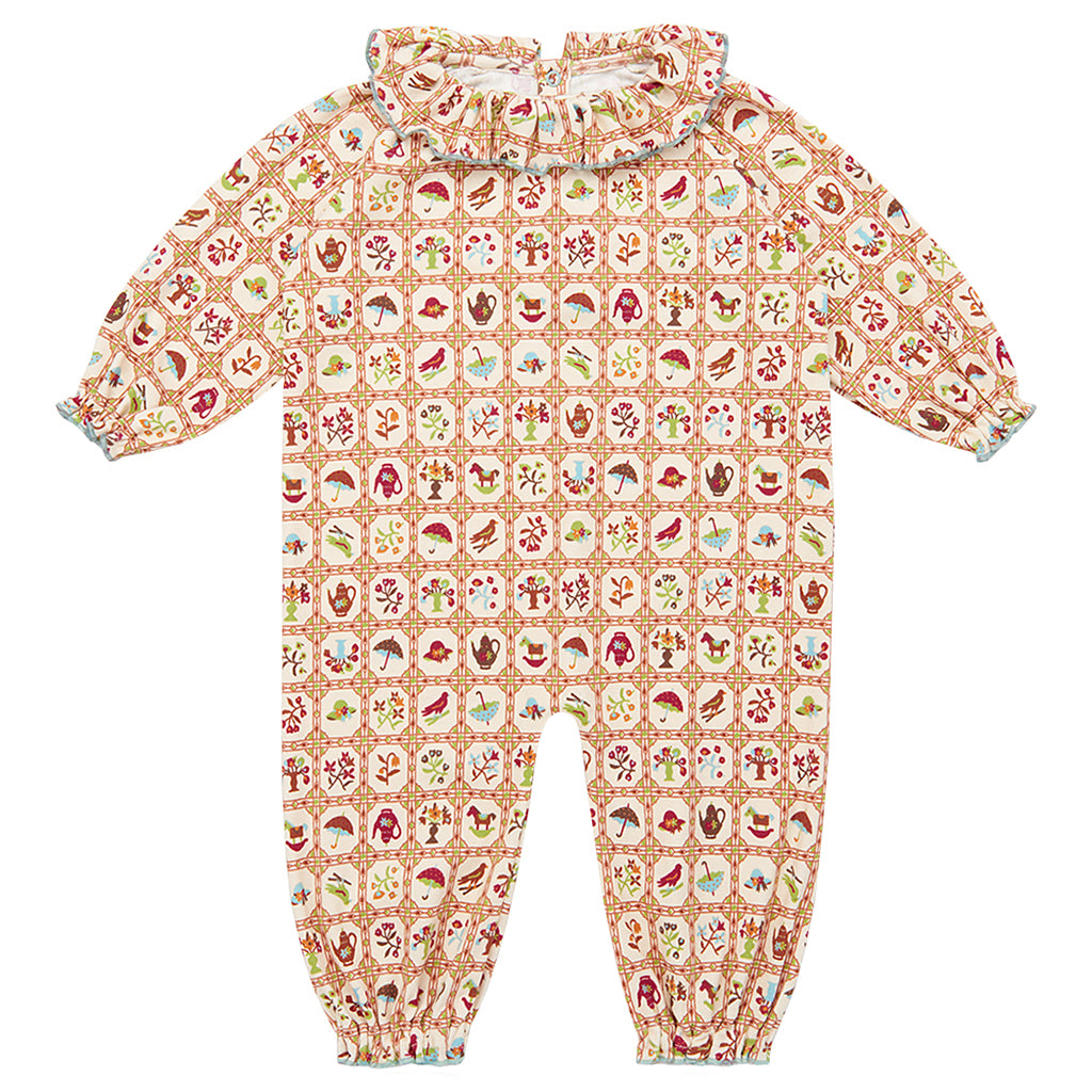 Misha & Puff Baby Pierrot Jumpsuit Cream String Trellis Print