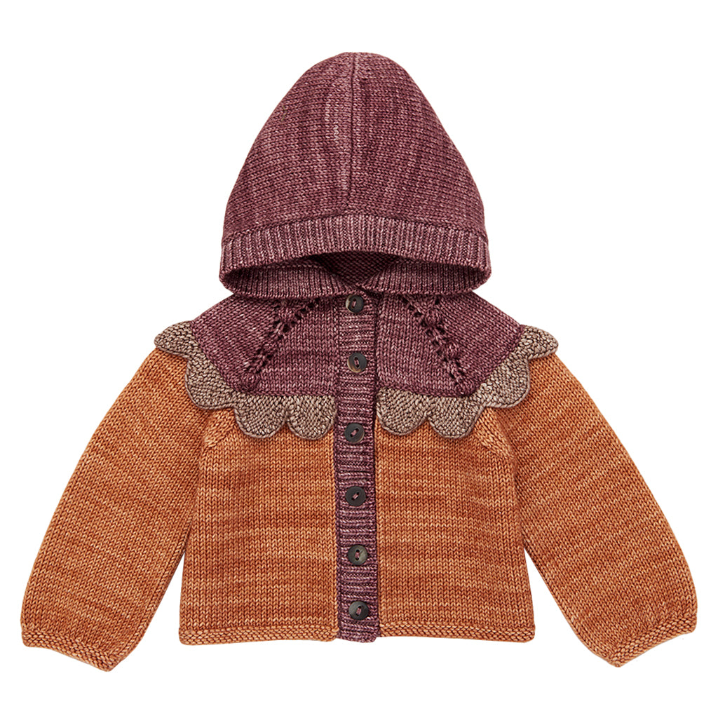 Misha &amp; Puff Baby Scallop Yoke Hooded Cardigan Rose Gold