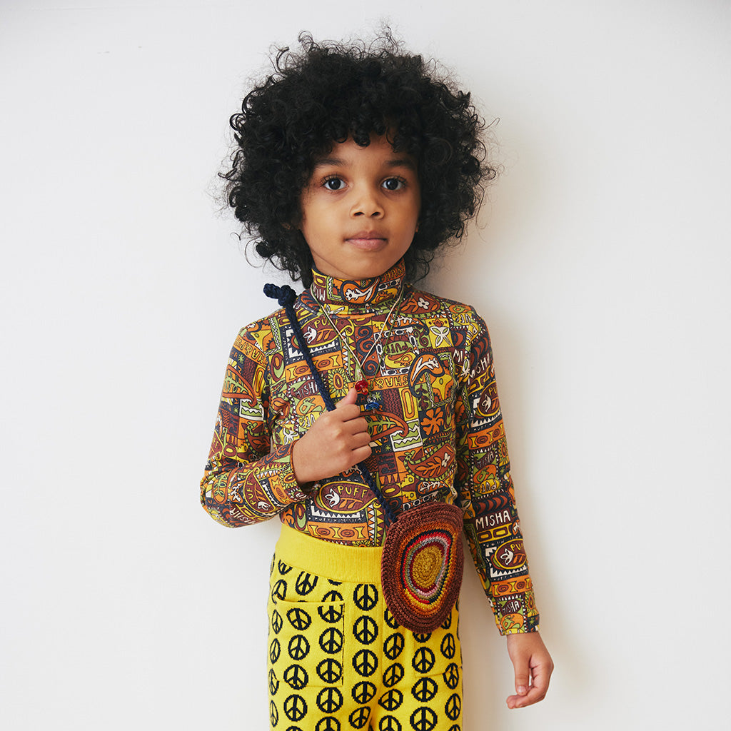 Misha & Puff Child Turtleneck T-shirt Fox Brown Groovy Paisley