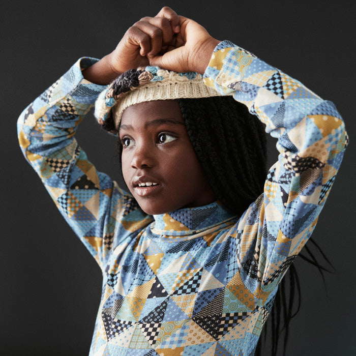 Misha & Puff Child Turtleneck T-shirt Lake Patchwork Blue