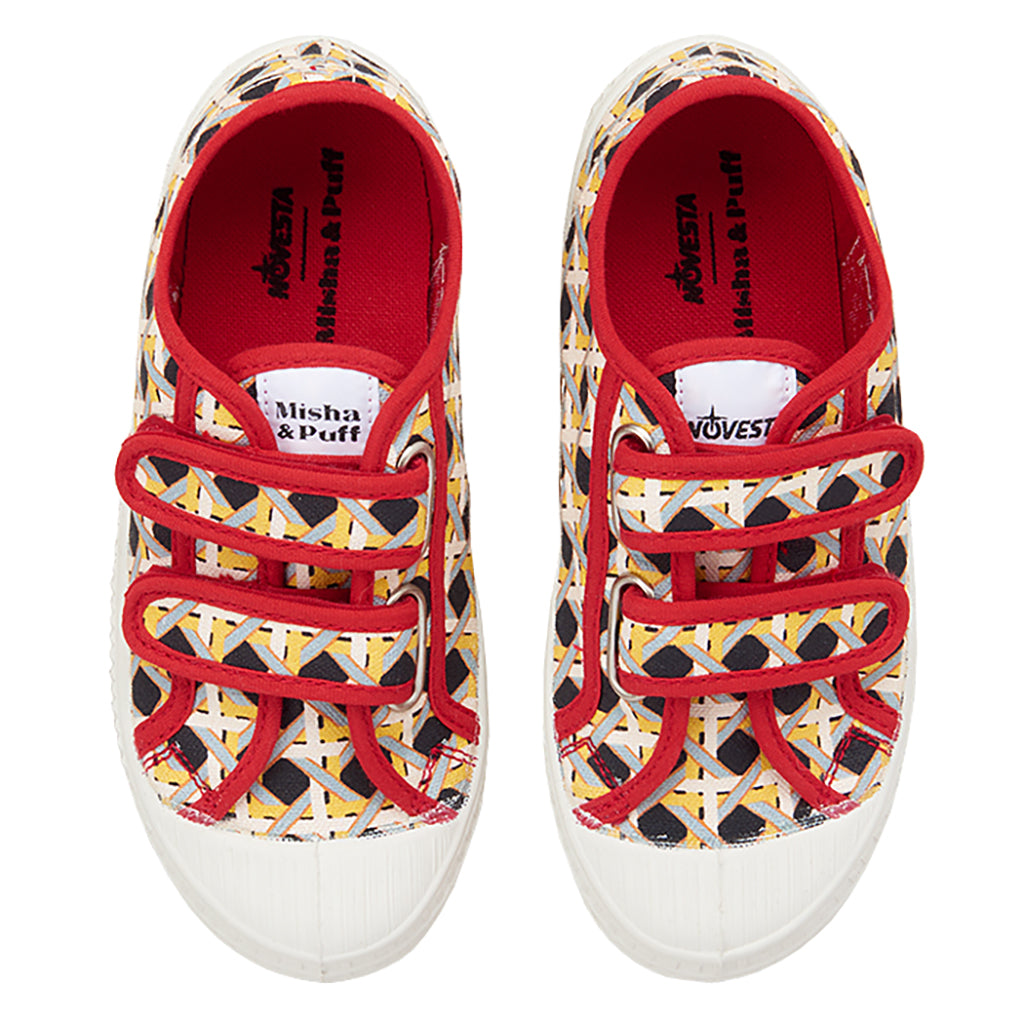 Misha & Puff x Novesta Child High Top Velcro Shoes Licorice Black Lattice Print