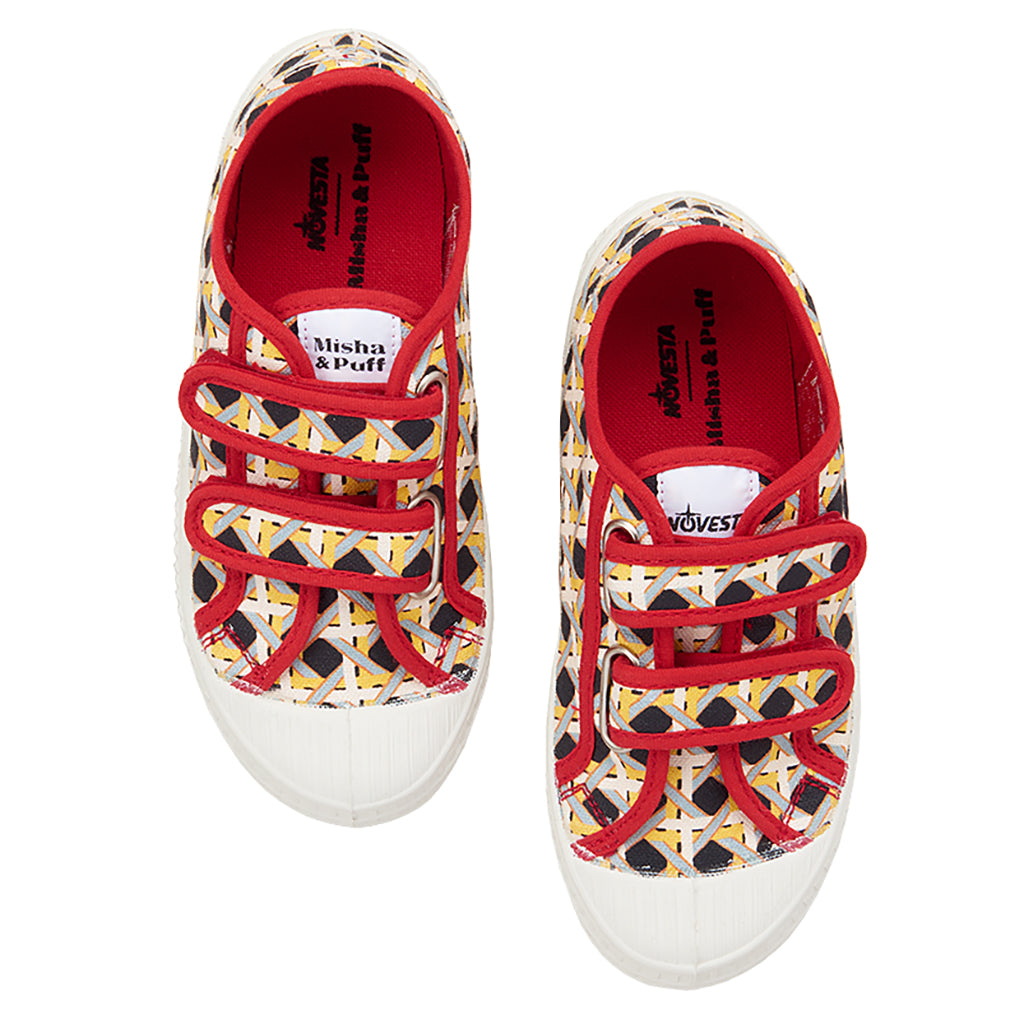 Misha & Puff x Novesta Child High Top Velcro Shoes Licorice Black Lattice Print