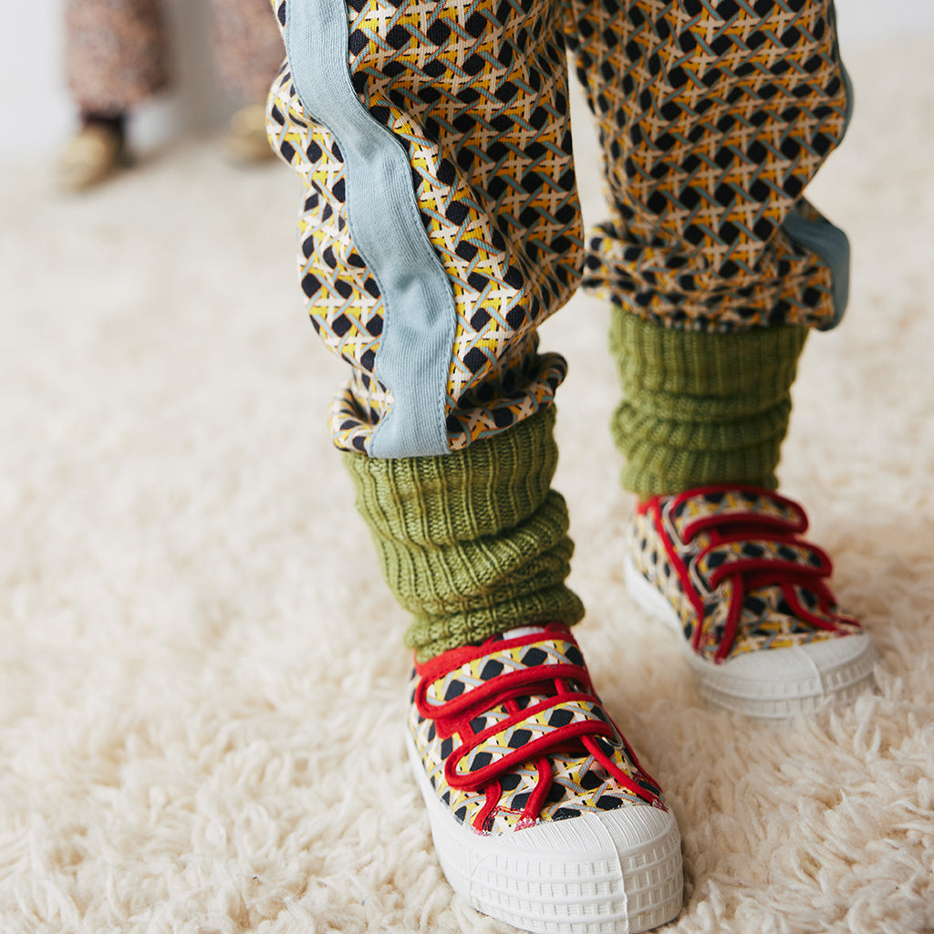 Misha & Puff x Novesta Child High Top Velcro Shoes Licorice Black Lattice Print