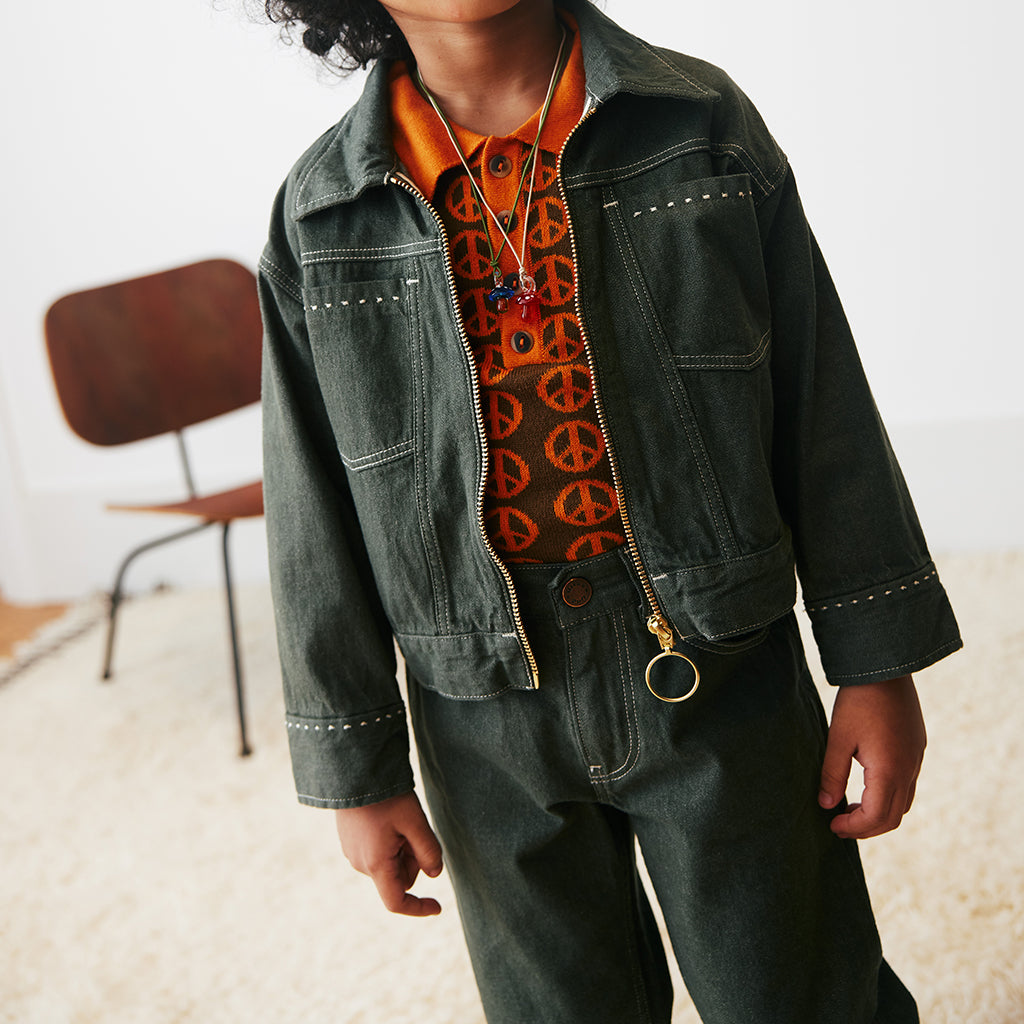 Misha & Puff Child Zip Jacket Sage Green Denim