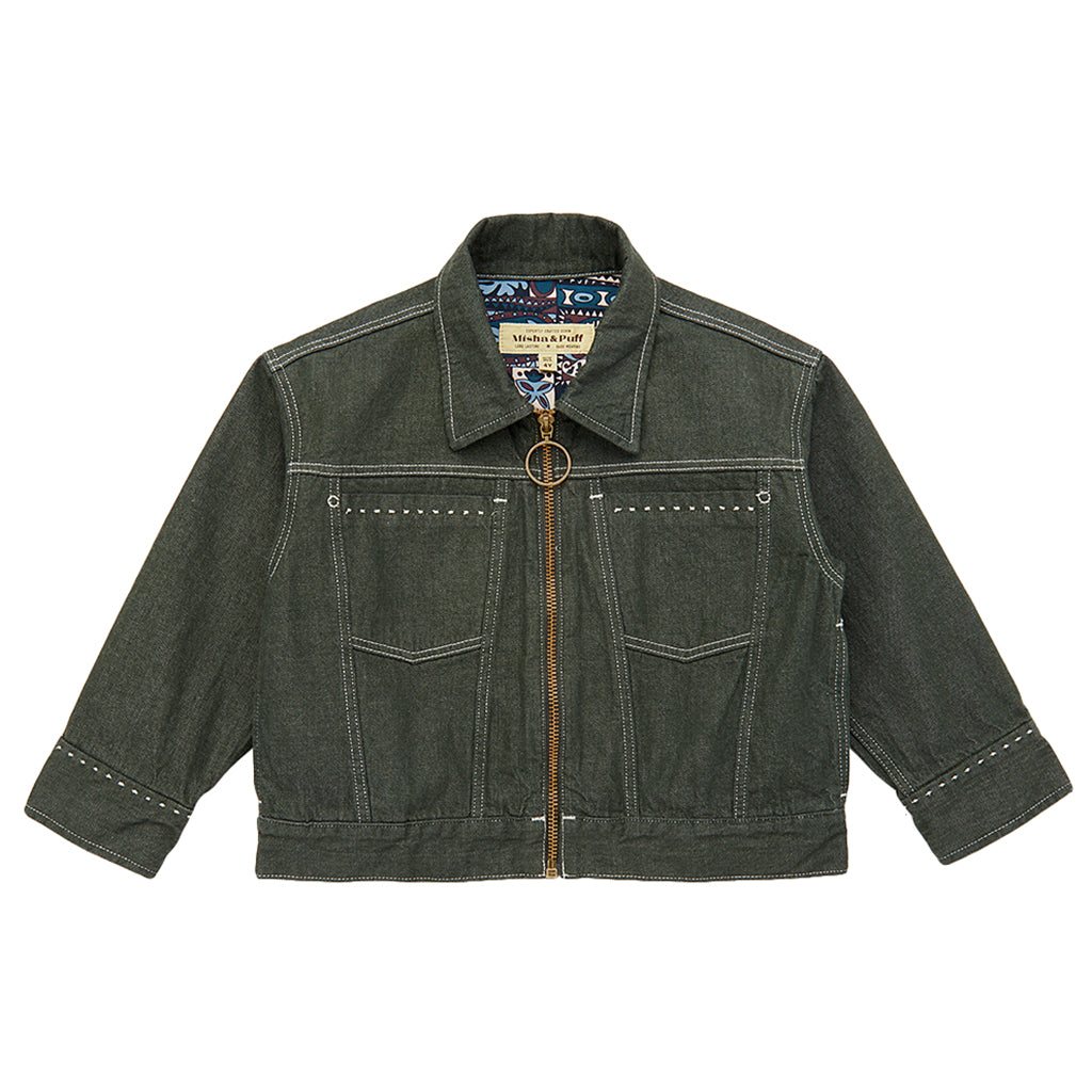 Misha & Puff Child Zip Jacket Sage Green Denim