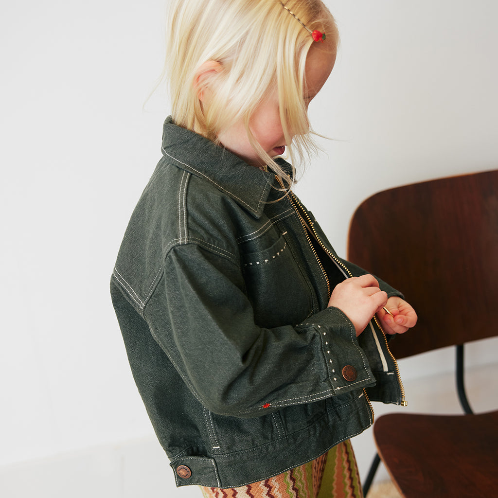 Misha & Puff Child Zip Jacket Sage Green Denim - Advice from