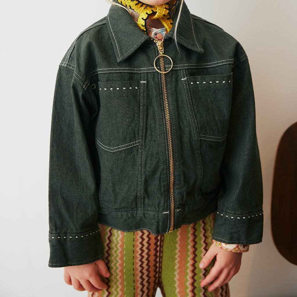 Misha & Puff Child Zip Jacket Sage Green Denim