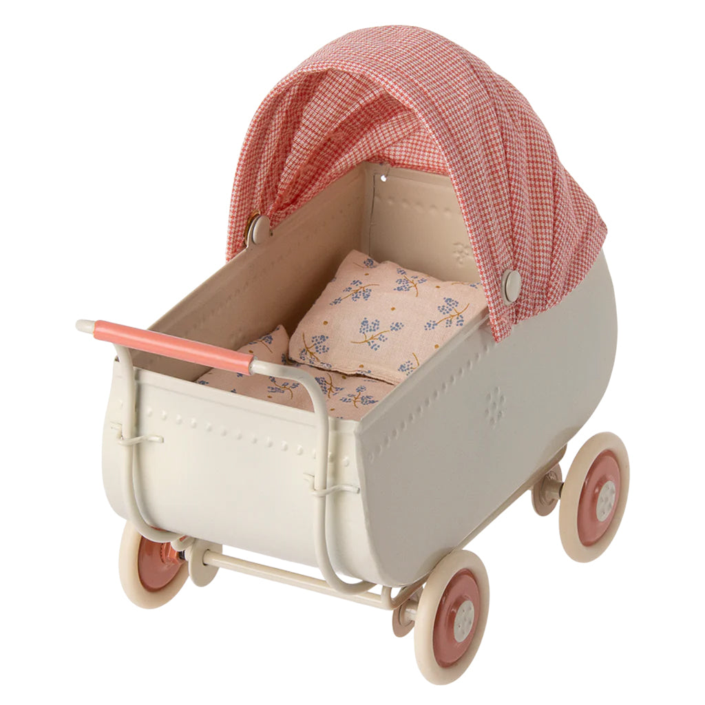 Maileg Toys Mouse Baby Micro Pram Coral Pink