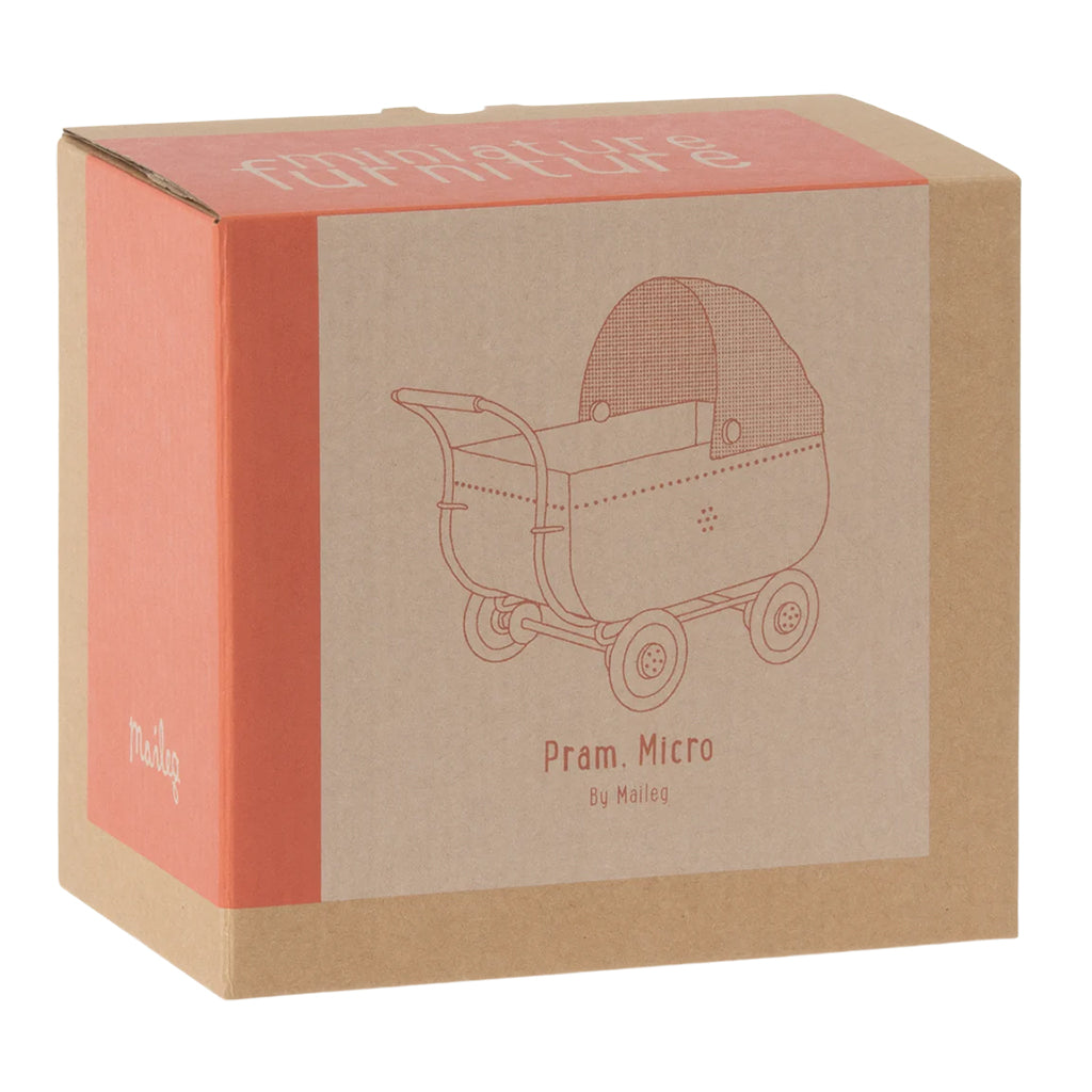 Maileg Toys Mouse Baby Micro Pram Coral Pink