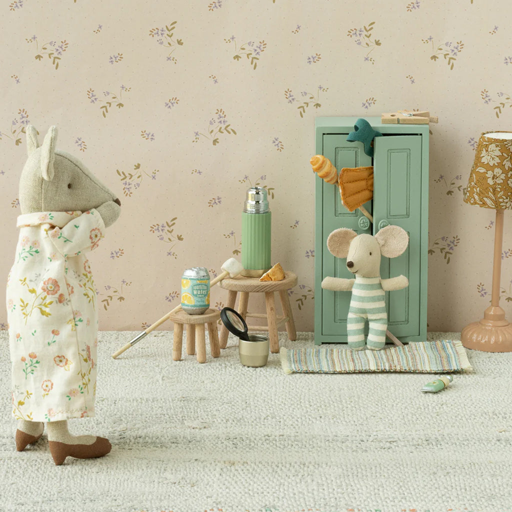 Maileg Toys Mouse Bed Miniature Wooden Closet Soft Blue