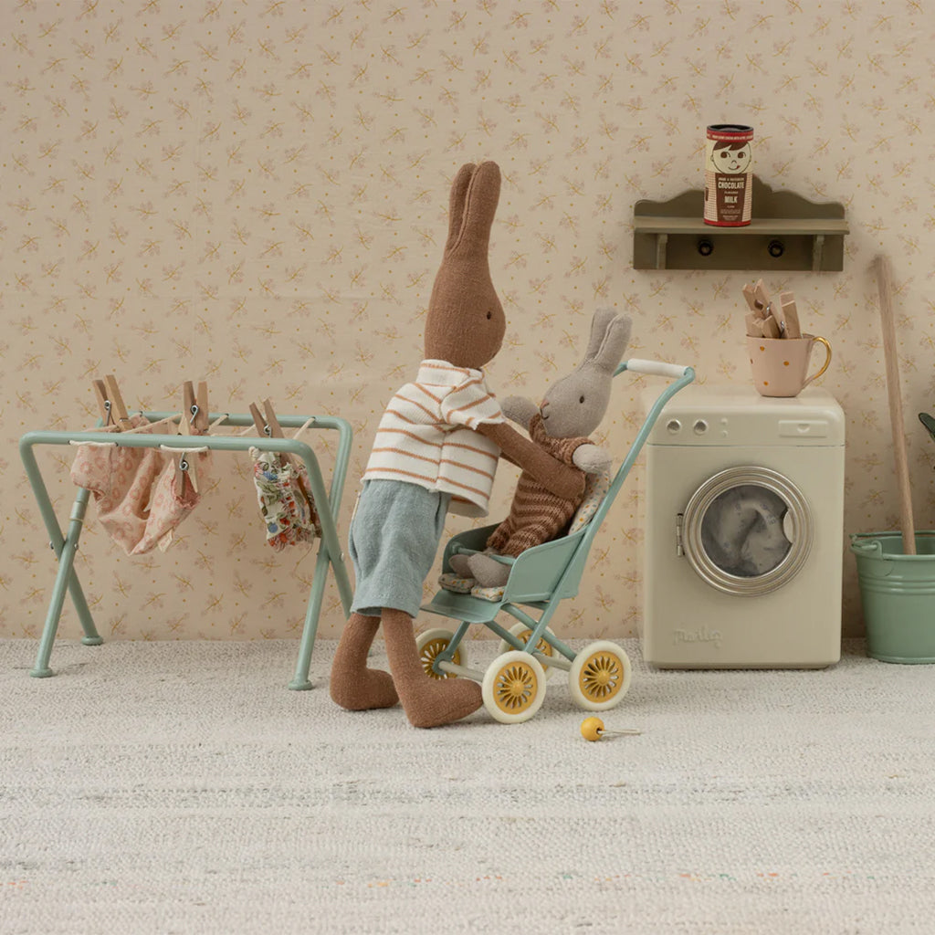 Maileg Toys Mouse Micro Stroller Mint Blue