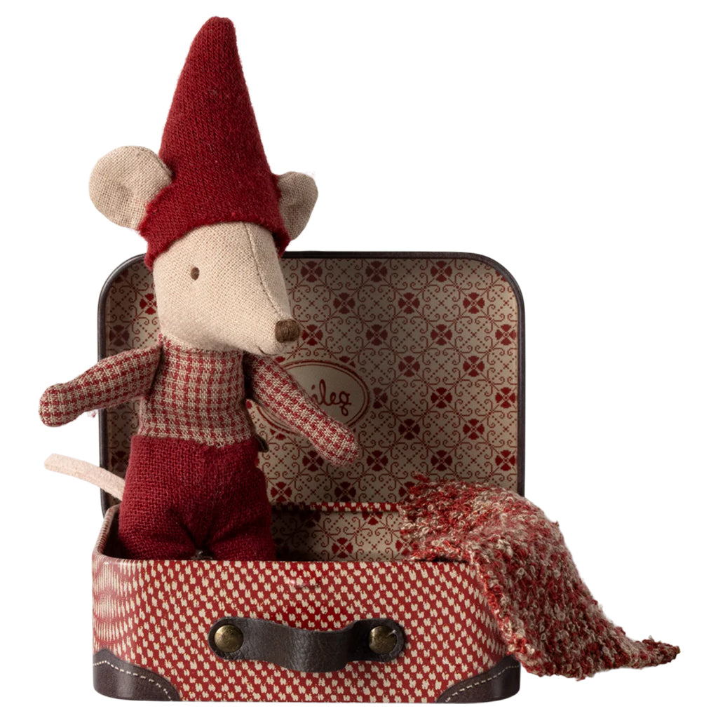 Maileg Toys Mouse Baby Christmas In Suitcase Red