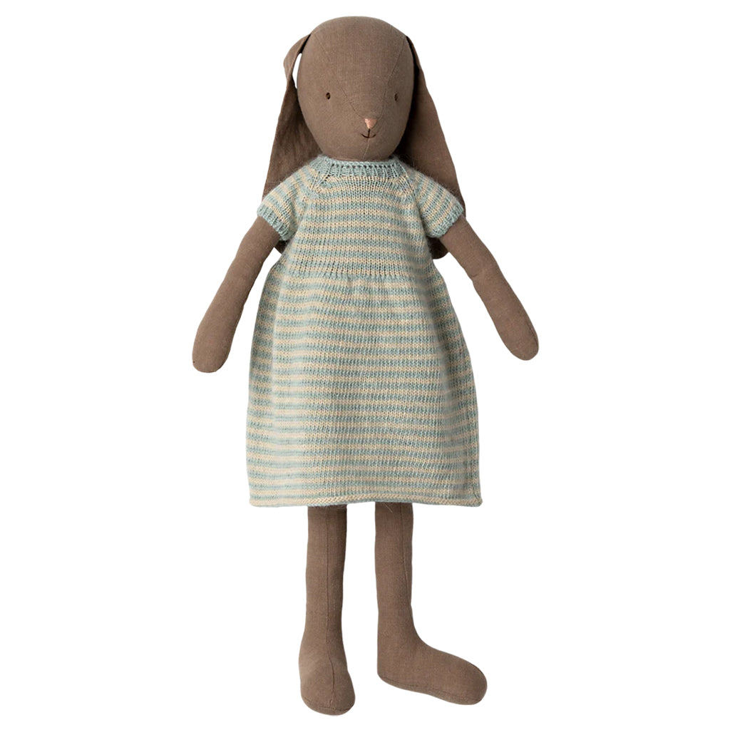 Maileg Toys Bunny Size 4 Wearing a Knitted Dress Brown