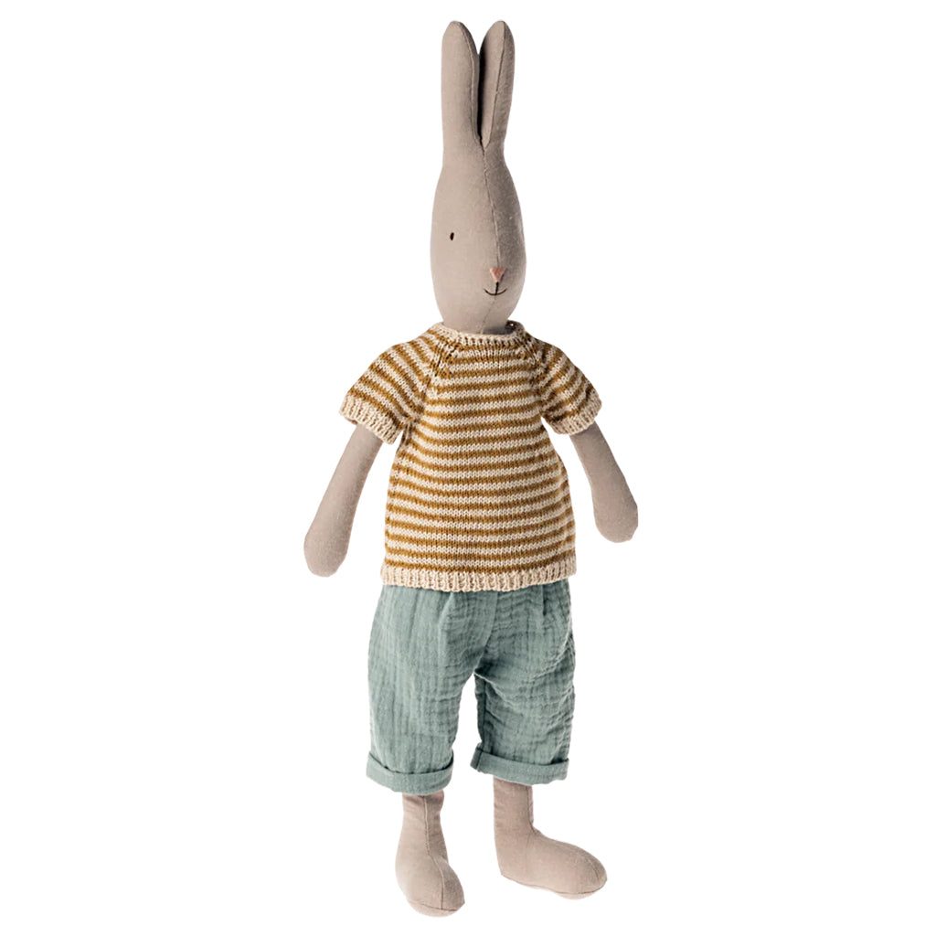 Maileg Toys Rabbit Size 3 Wearing a Knitted Shirt And Pants