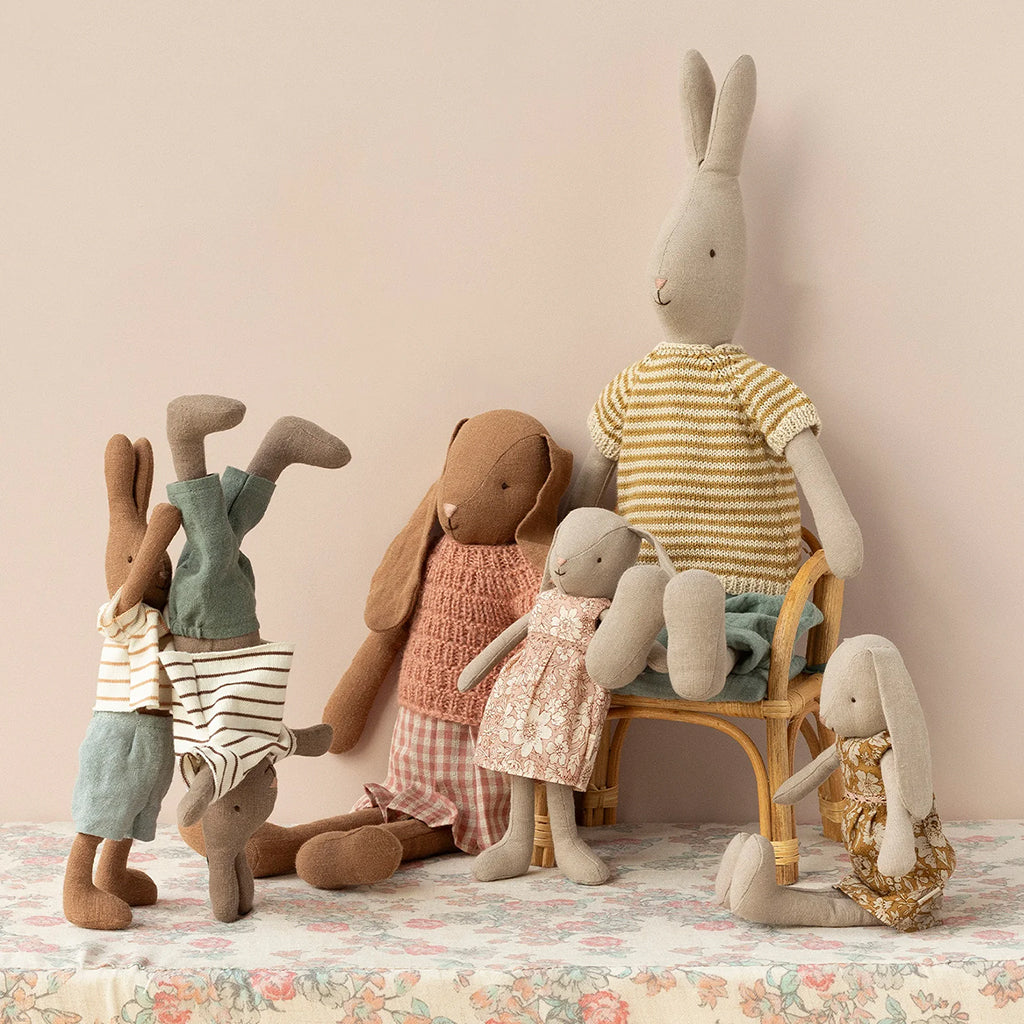 Maileg Toys Rabbit Size 3 Wearing a Knitted Shirt And Pants