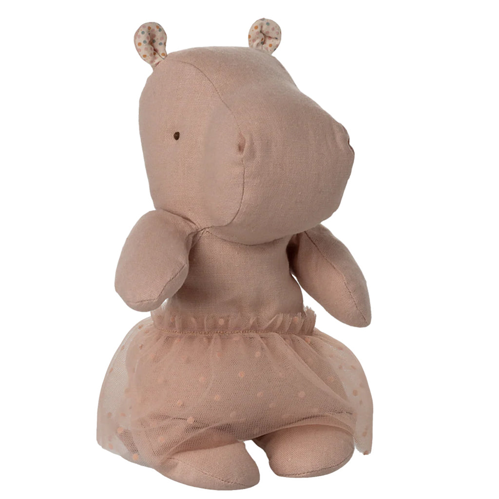 Maileg Toys Safari Friends Small Hippo Soft Toy With Skirt Soft Rose Pink