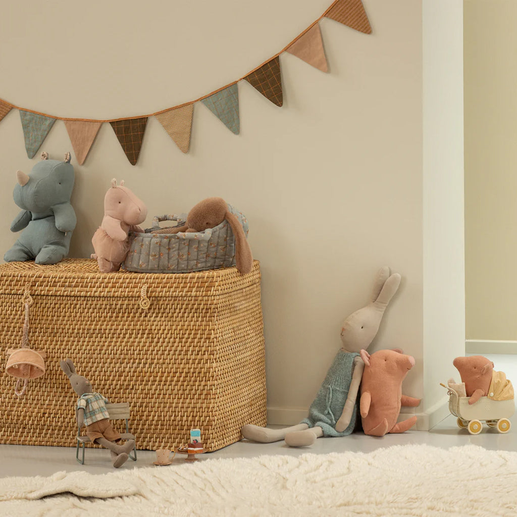 Maileg Toys Safari Friends Small Hippo Soft Toy With Skirt Soft Rose Pink