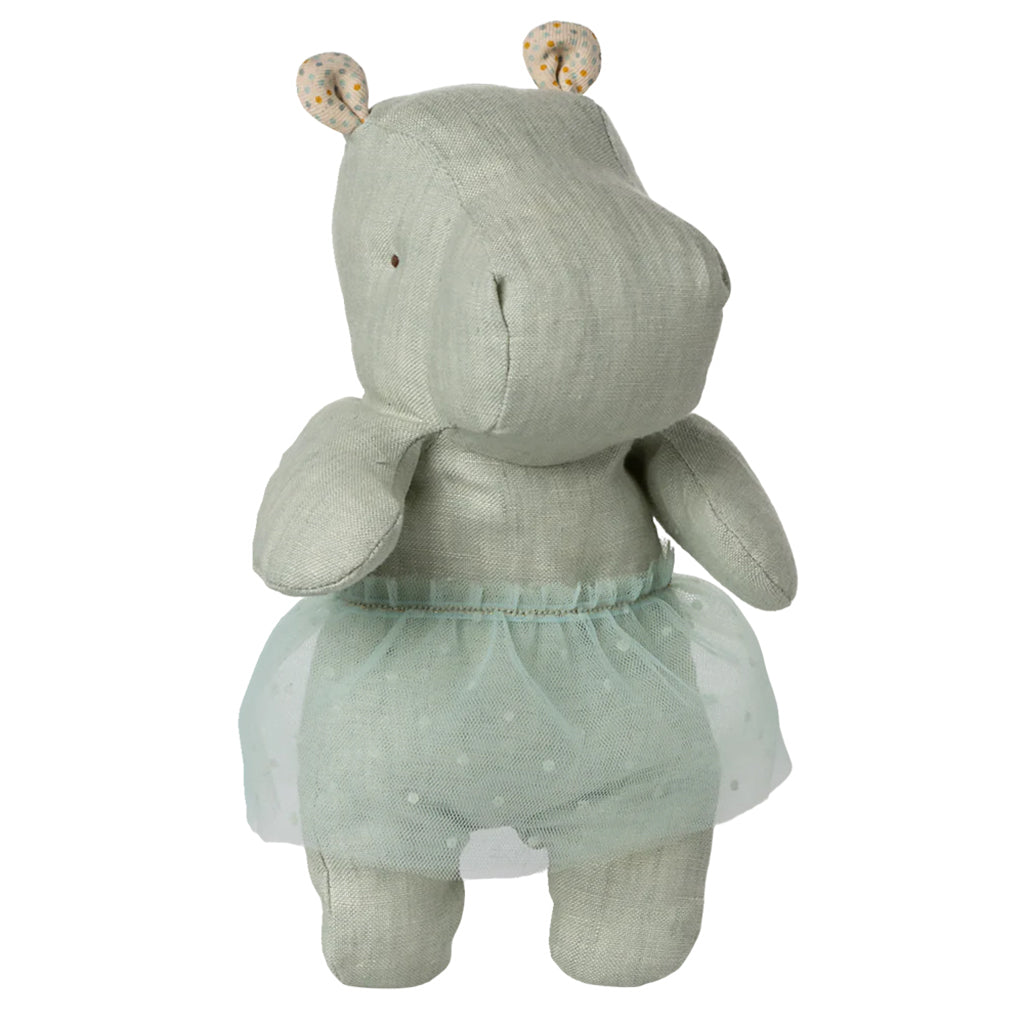 Maileg Toys Safari Friends Small Hippo Soft Toy With Skirt Mint Blue