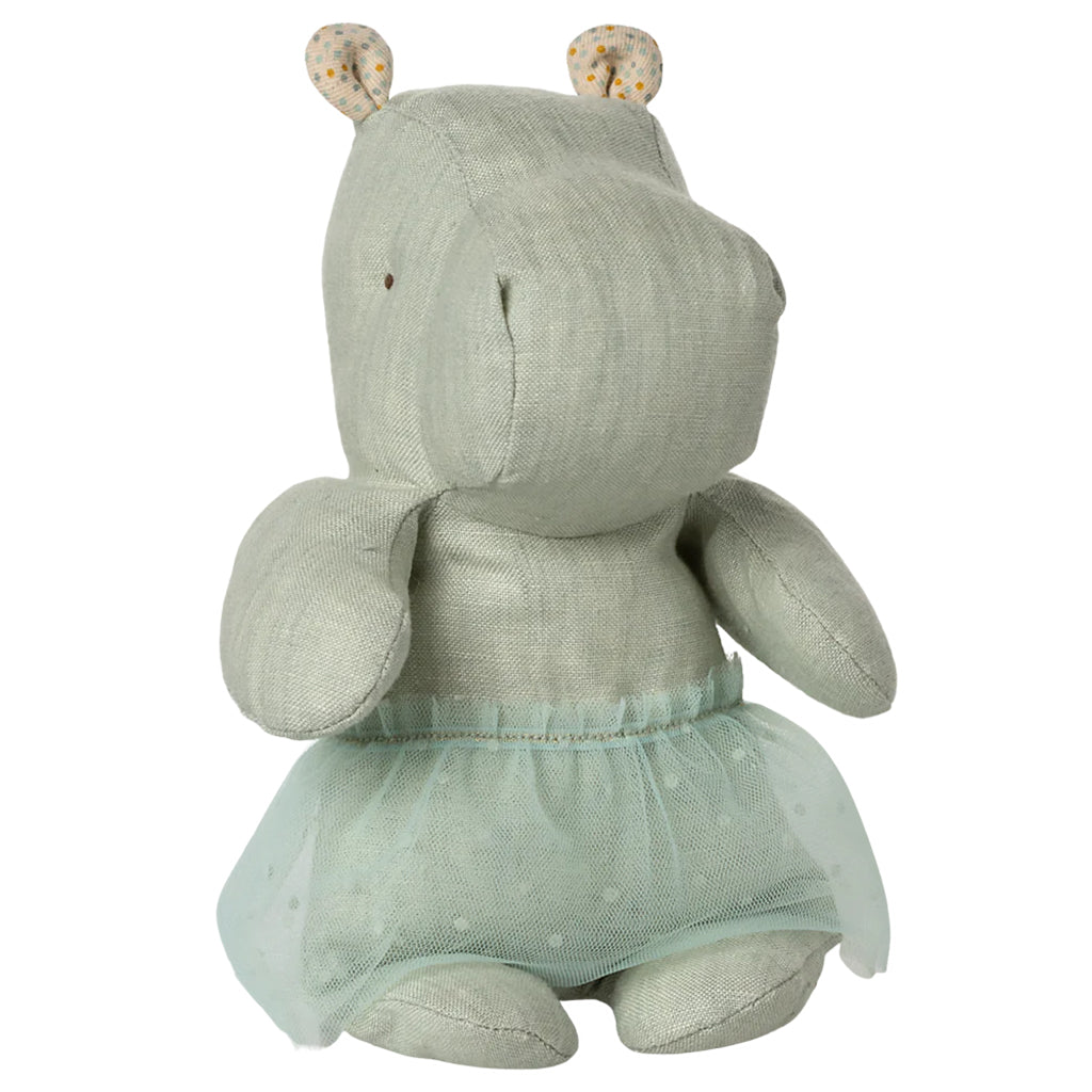 Maileg Toys Safari Friends Small Hippo Soft Toy With Skirt Mint Blue