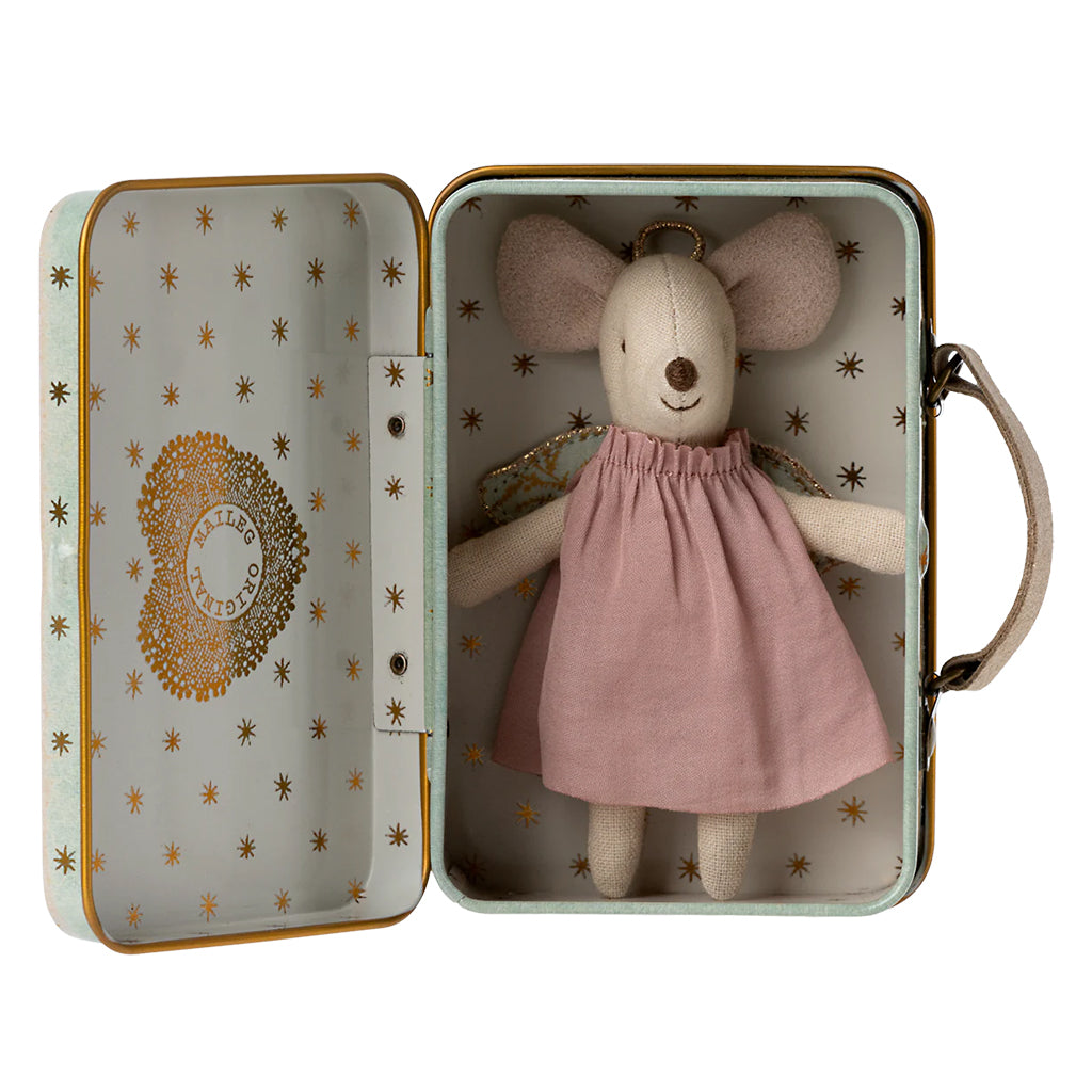 Maileg Toys Little Sister Angel Mouse In Suitcase