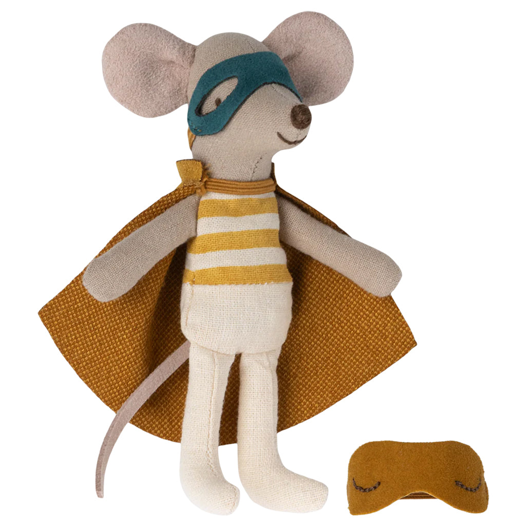 Maileg Toys Mouse Little Brother Superhero In Matchbox Yellow