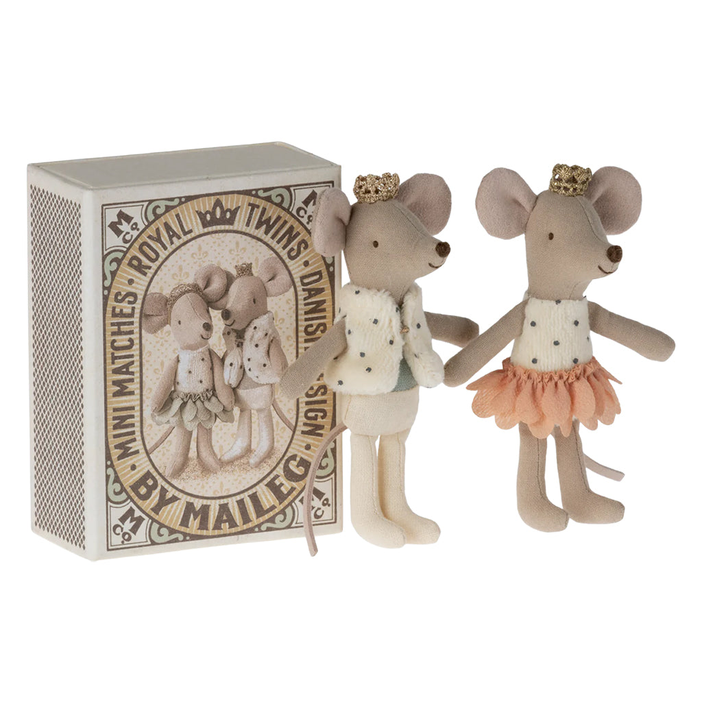 Maileg Toys Mouse Royal Twins Little Brother And Sister In Matchbox