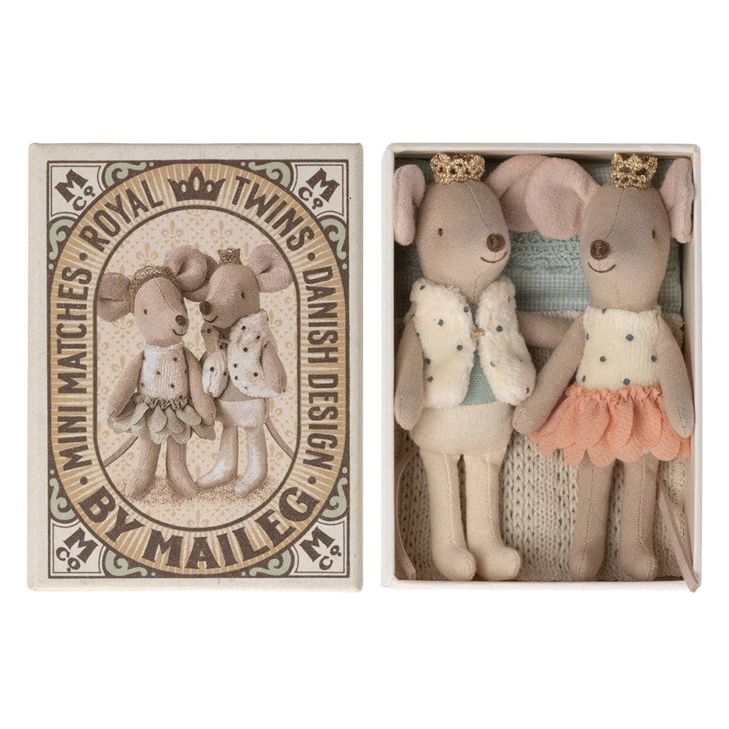 Maileg Toys Mouse Royal Twins Little Brother And Sister In Matchbox