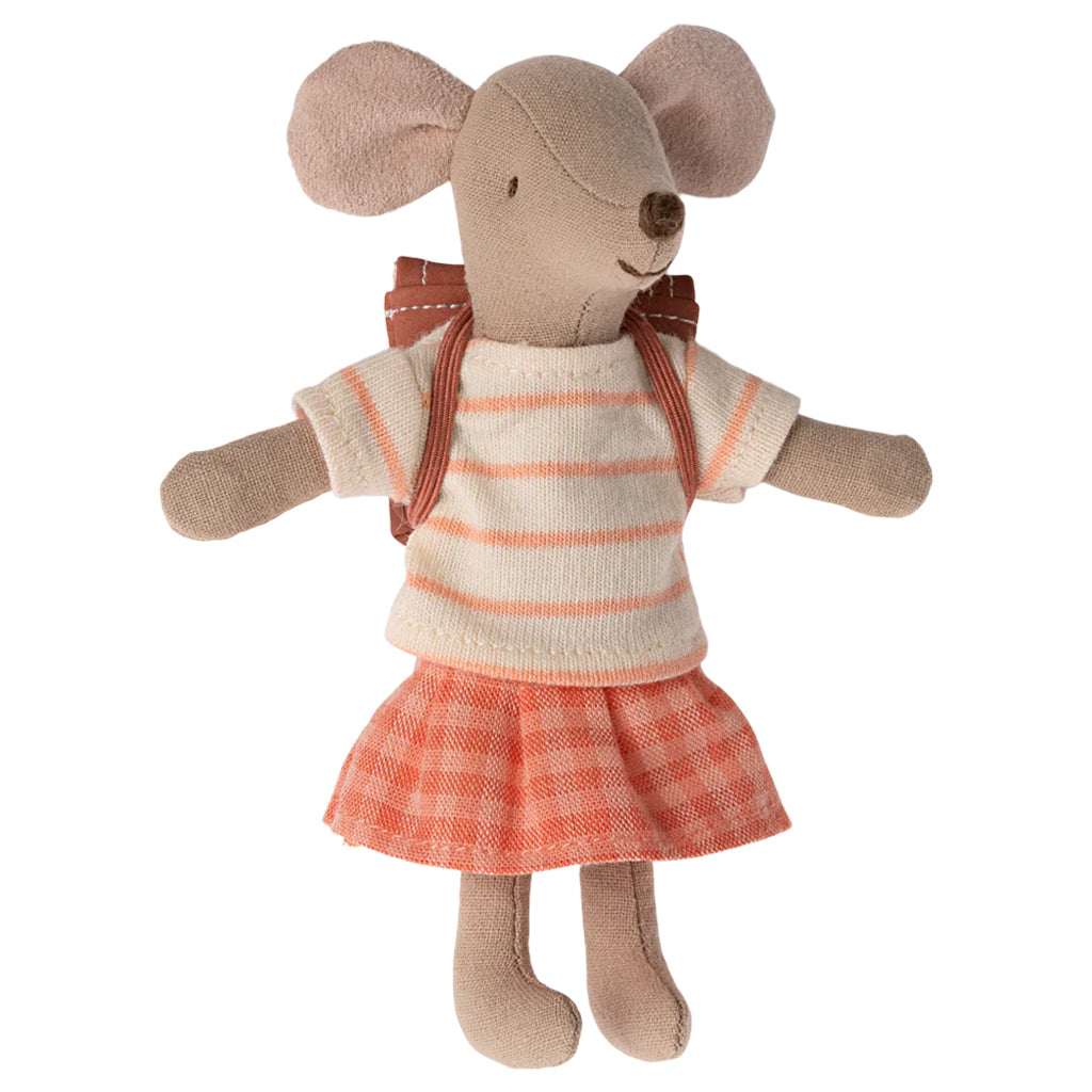 Maileg Toys Mouse Big Sister Tricycle With Bag Coral Orange