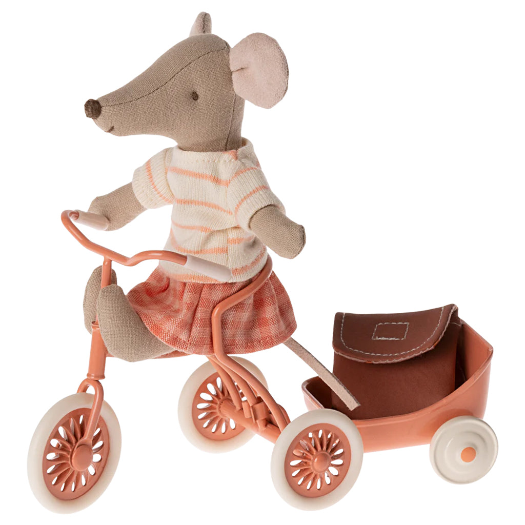 Maileg Toys Mouse Big Sister Tricycle With Bag Coral Orange