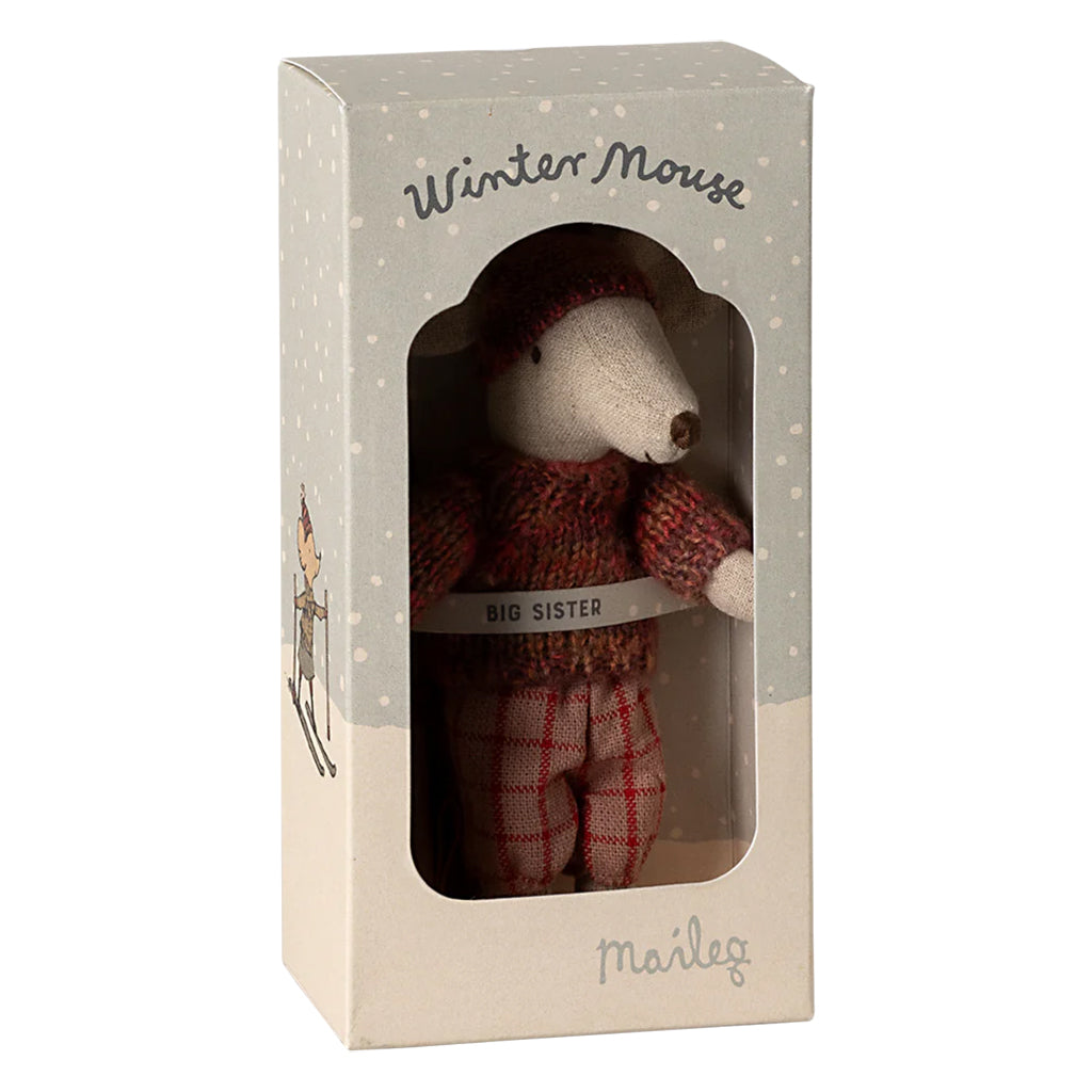 Maileg Toys Mouse Big Sister Winter With Ski Set Rose Pink