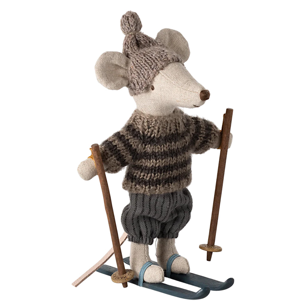 Maileg Toys Big Brother Winter Mouse With Ski Set Grey