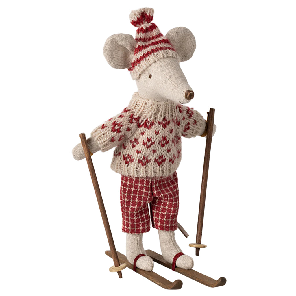 Maileg Toys Mum Winter Mouse With Ski Set Red