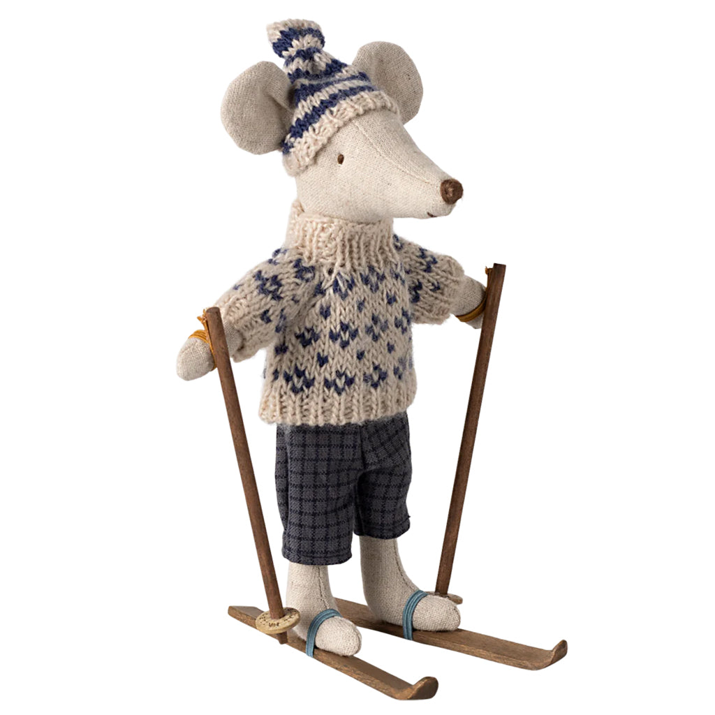 Maileg Toys Dad Winter Mouse With Ski Set Blue