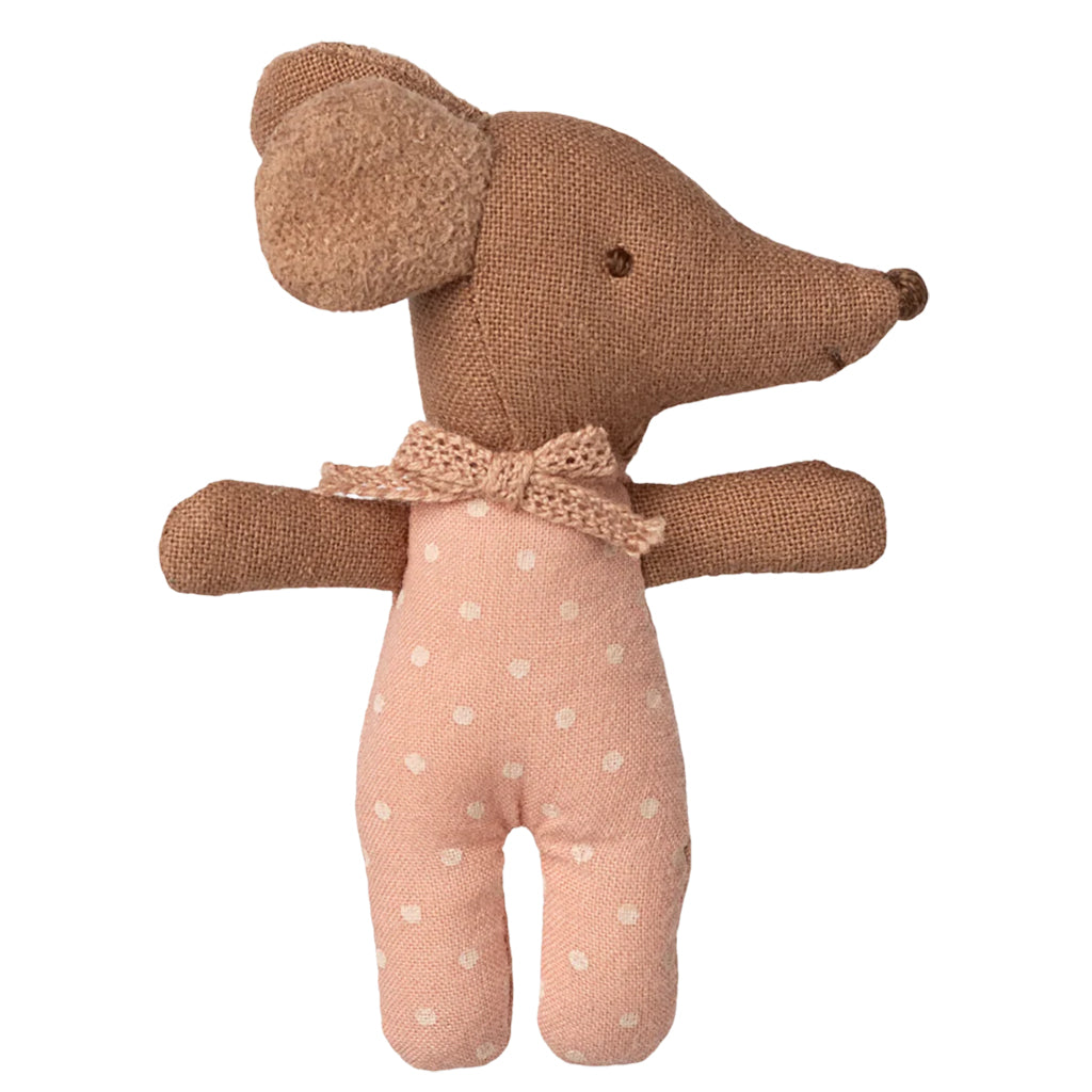 Maileg Toys Mouse Sleepy Wakey Baby In Matchbox Rose Pink