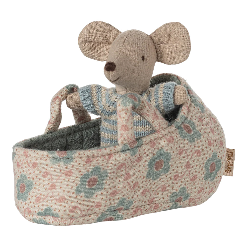 Maileg Toys Mouse Baby In Carry Cot Blue