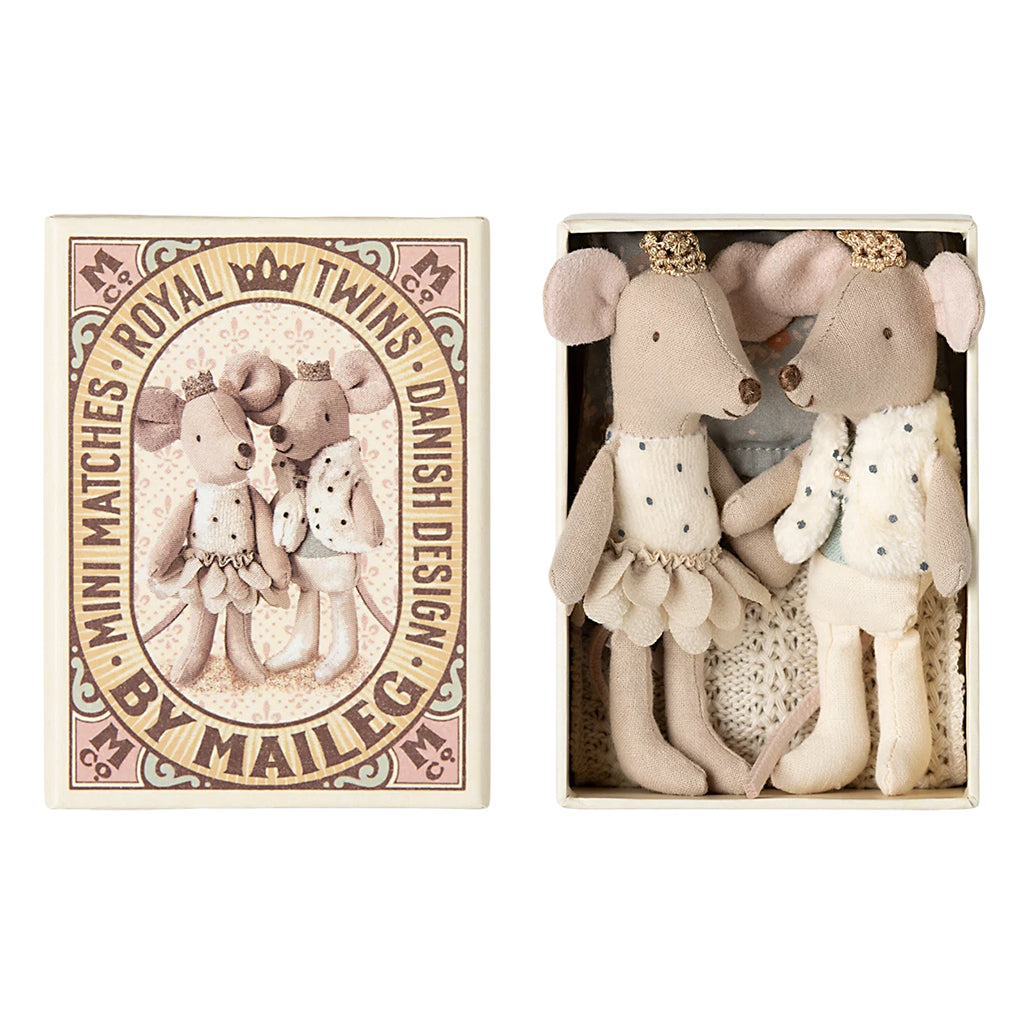 Maileg Toys Mouse Royal Twins Little Brother And Sister In Matchbox
