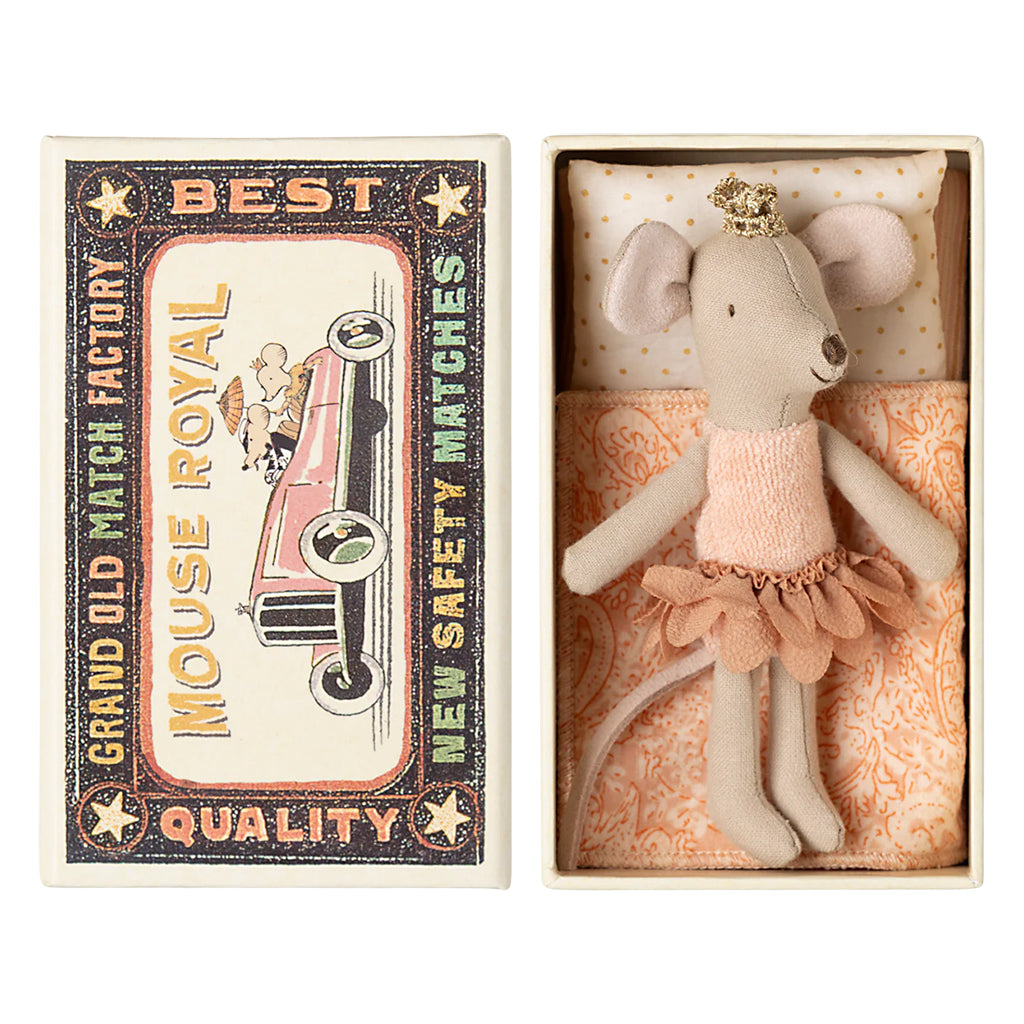 Maileg Toys Mouse Little Sister Princess In Matchbox Pink