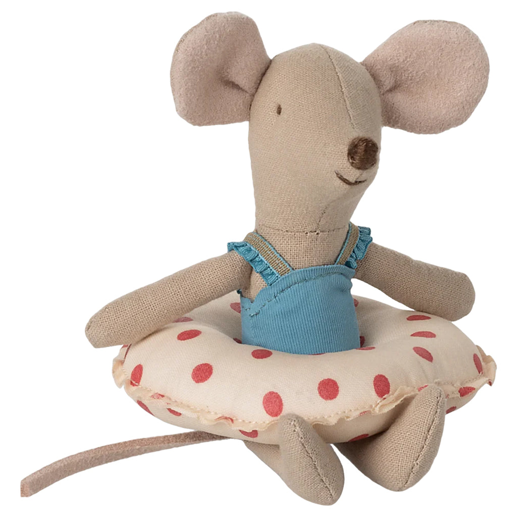 Maileg Toys Mouse Little Sister Beach With Red Dot Float