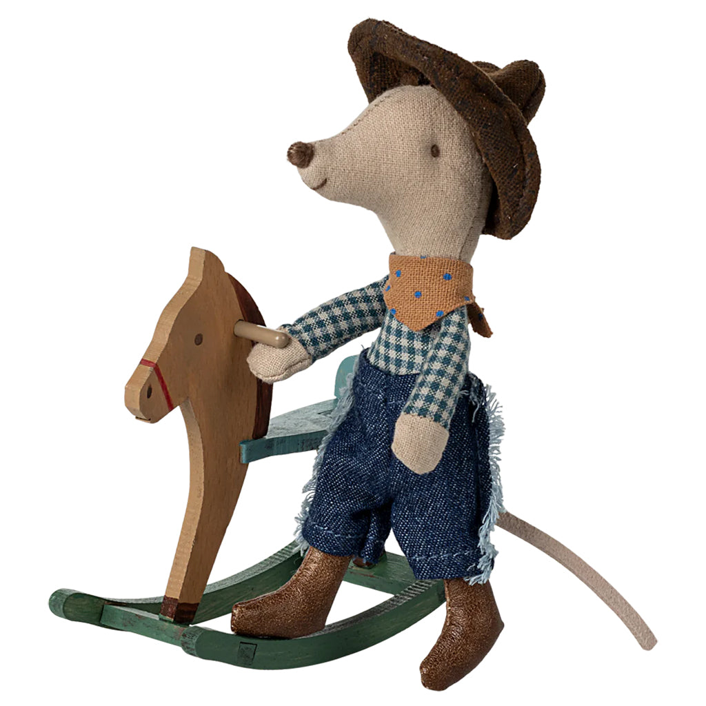 Maileg Toys Mouse Little Brother Cowboy On Rocking Horse